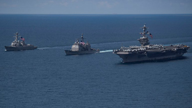 Tàu sân bay Carl Vinson trên Ấn Độ Dương tuần trước. Ảnh: US Navy