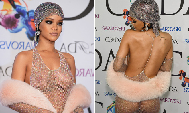 Rihanna gần như nude trên thảm đỏ
