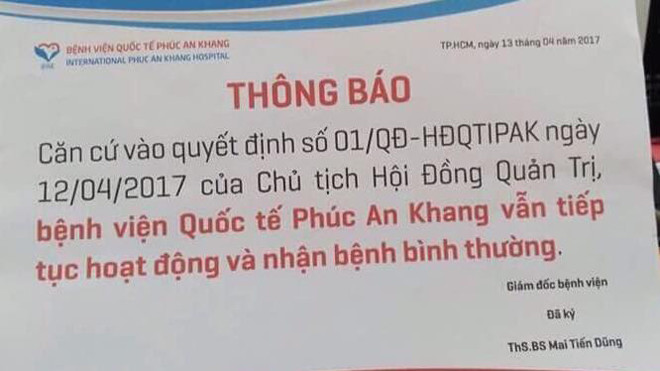 ​Thông báo hoạt động trở lại 