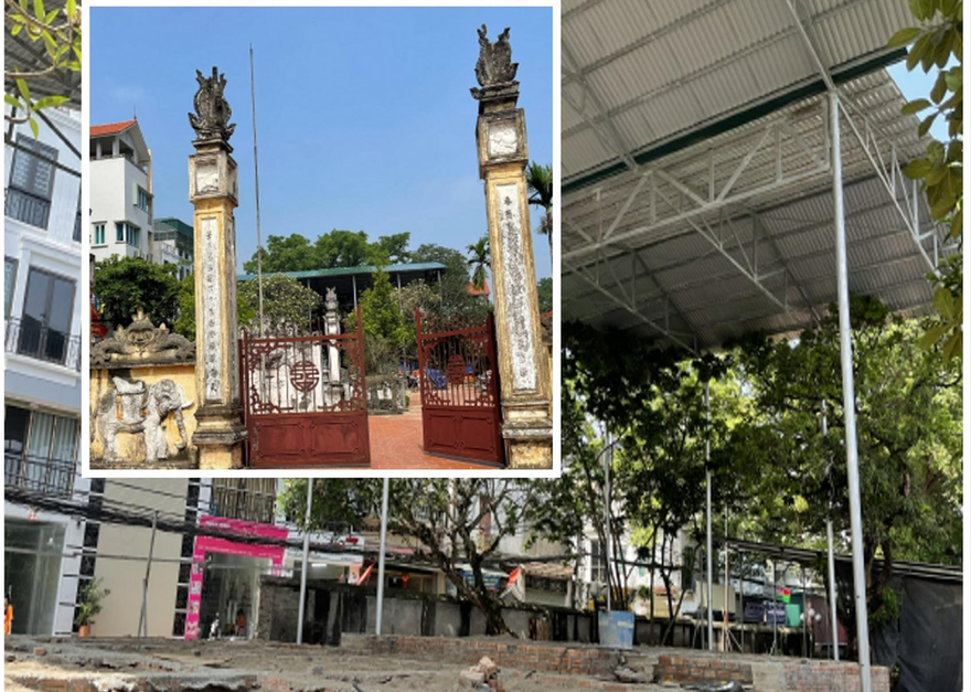 Nền móng đình chính Thị Cấm đang trong quá trình tu bổ. Ảnh: Kỳ Sơn