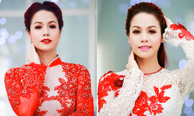 Nhật Kim Anh quyến rũ với áo dài ren đỏ rực