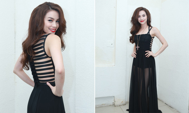 Hà Hồ khoe da trắng muốt với váy đen xuyên thấu