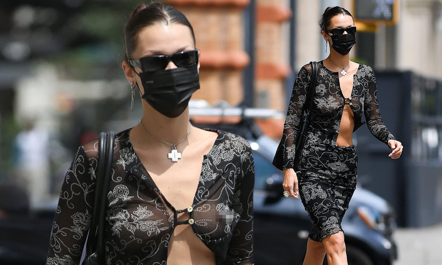 Bella Hadid phanh áo, không nội y táo bạo ra phố