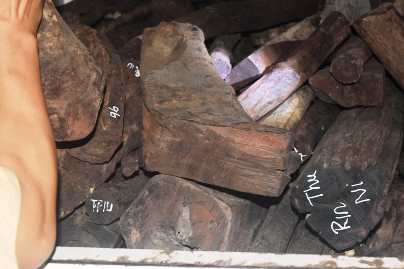 Tang vật gỗ lậu vận chuyển từ Lao Bảo về bị công an Huế bắt giữ