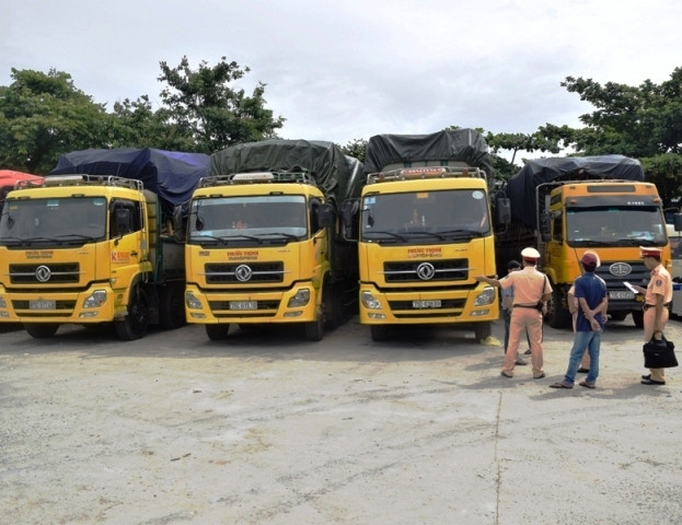 Tạm giữ 4 xe tải chở hàng vượt quá giới hạn chiều dài cho phép, do 4 lái xe không có giấy phép điều khiển