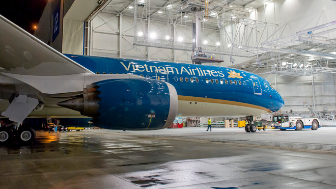 Những hình ảnh ban đầu của chiếc máy bay Boeing 787-9 Dreamliner của VNA