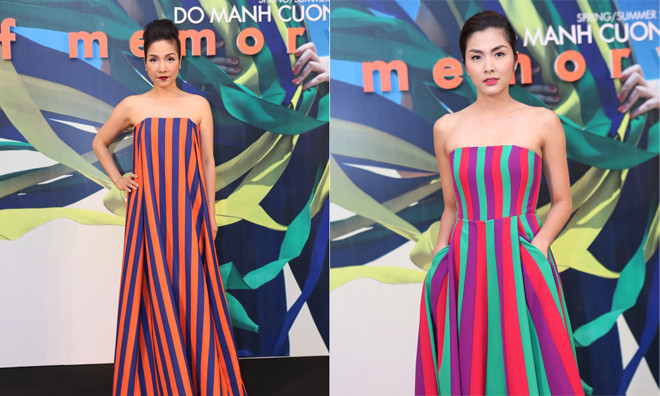 Hà Tăng, Mỹ Linh cùng mặc váy kẻ sọc đi xem thời trang