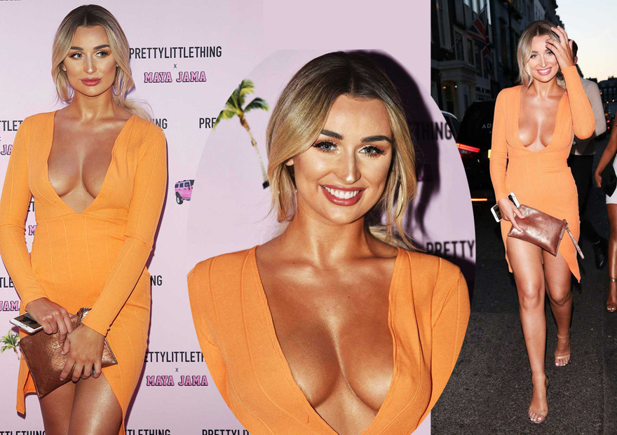 Ngôi sao truyền hình thực tế xứ sở sương mù Rachel Fenton trông vô cùng nóng bỏng với chiếc váy cam rực rỡ.