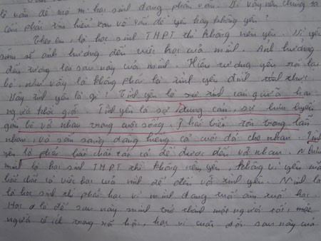 Bất ngờ từ những bài văn nghị luận yêu sớm