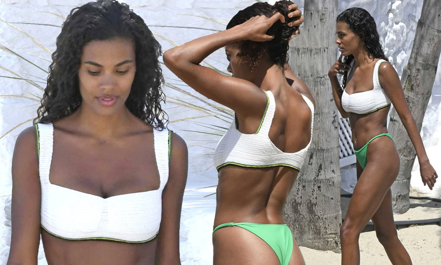 Mẫu 9x Tina Kunakey mặc bikini tôn 3 vòng 'nảy lửa' ở biển