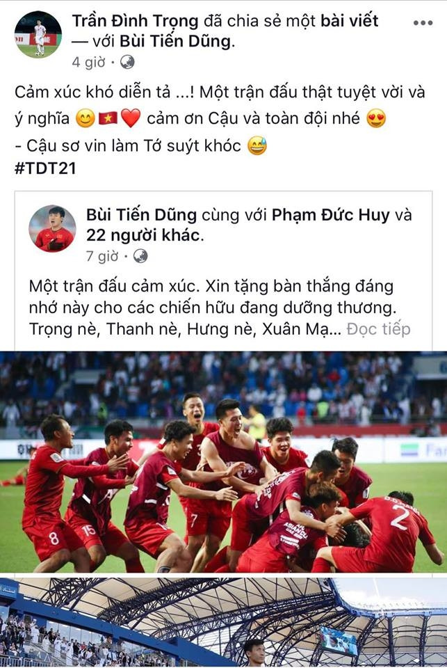 Đình Trọng sau đó cũng chia sẻ lại bài viết...