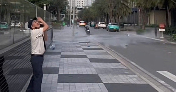 Thanh niên ném 3 bình nước loại 21 lít từ tầng 26 xuống đất