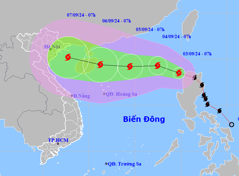 Dự báo đường đi và vùng ảnh hưởng của bão YAGI. Dự báo đường đi và vùng ảnh hưởng của bão YAGI.