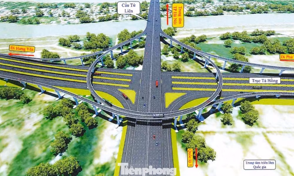 Cận cảnh thiết kế nút giao 'hoa thị' kết nối cầu Tứ Liên với Đại lộ sông Hồng