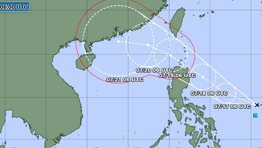 Dự báo của JMA về đường đi của ATNĐ Crising (dự báo sẽ thành bão Wipha). Xin lưu ý là JMA mới đưa ra dự báo đến ngày 21/7 chứ không phải bão tan ngày 21/7. Ảnh: JMA. jma.jpg