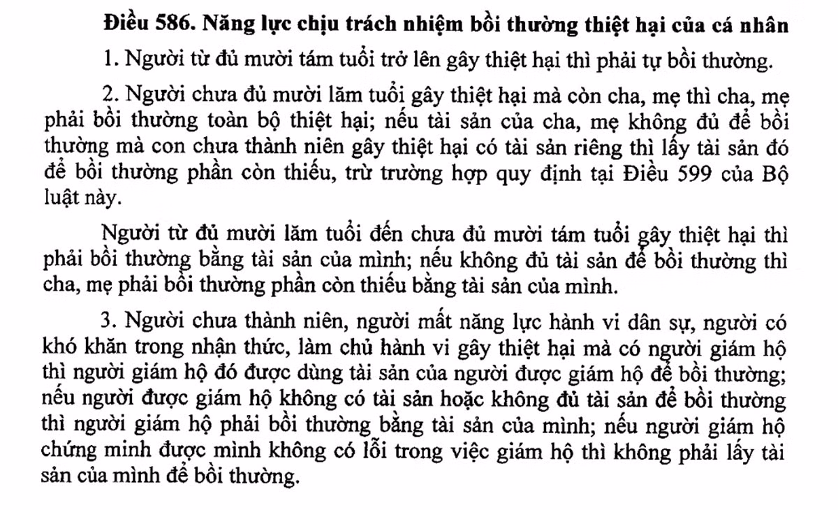 Quy định của Bộ luật Dân sự về trách nhiệm bồi thường của cha mẹ