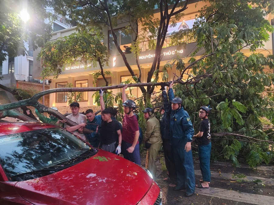 "Siêu dông" ở Hà Nội chiều thứ Bảy khiến nhiều cây gãy đổ. Ảnh: TPO. thunderstorm.jpg