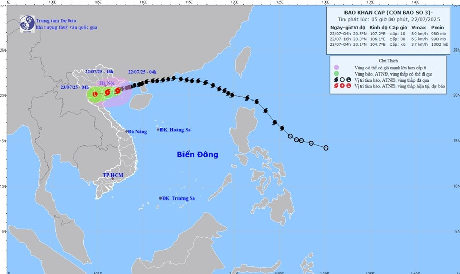 Dự báo về bão số 3 Wipha của NCHMF. Ảnh: NCHMF. nchmf-jul22-0500.jpg
