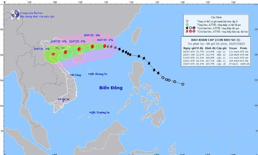 Dự báo của Trung tâm Dự báo Khí tượng Thủy văn Quốc gia nước ta. Ảnh: KTTV. kttv-jul20-0800.jpg