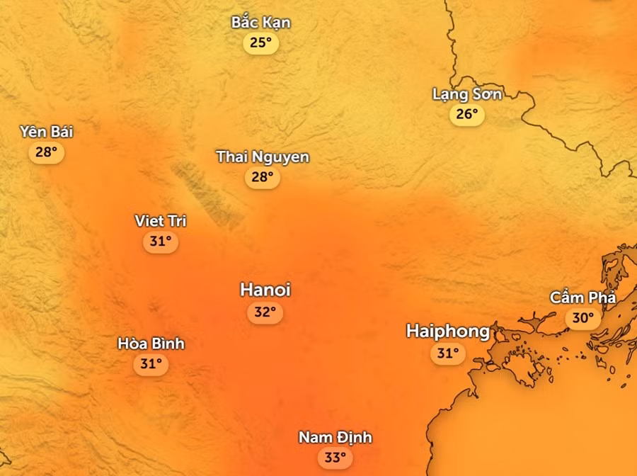 Bản đồ dự báo thời tiết miền Bắc