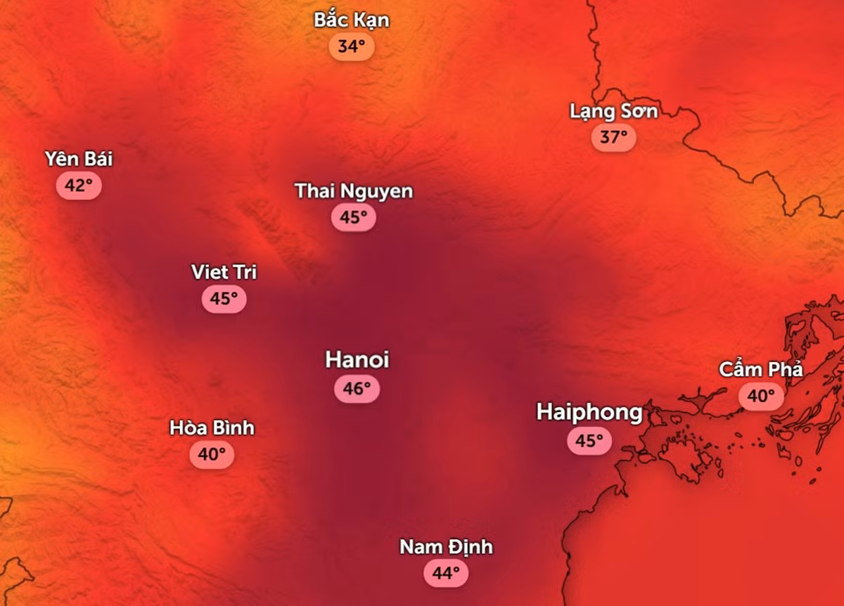 Nhiệt độ cảm nhận tại Hà Nội có thể vượt 45 độ C trong đợt nóng