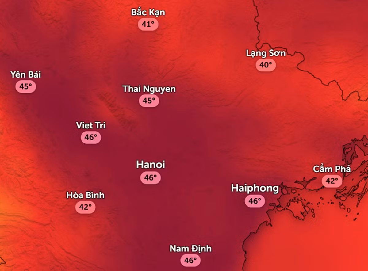 Dự báo nhiệt độ cảm nhận ở Hà Nội trong các ngày nắng nóng đỉnh điểm 25 và 26/5