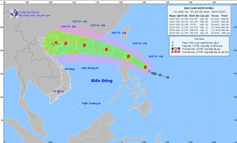 Dự báo của Trung tâm Dự báo Khí tượng Thủy văn Quốc gia về đường đi của bão Wipha trong bản tin 2h sáng nay. Ảnh: KTTV. kttv.jpg