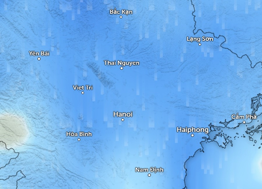 Dự báo mưa ở một số tỉnh thành miền Bắc trong khoảng sáng đến trưa mai. Ảnh: Zoom Earth, OpenStreetMap, GFS. rain-jul24-1100.jpg