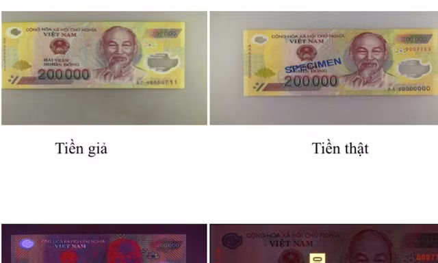 Phân biệt tiền thật, tiền giả. 
