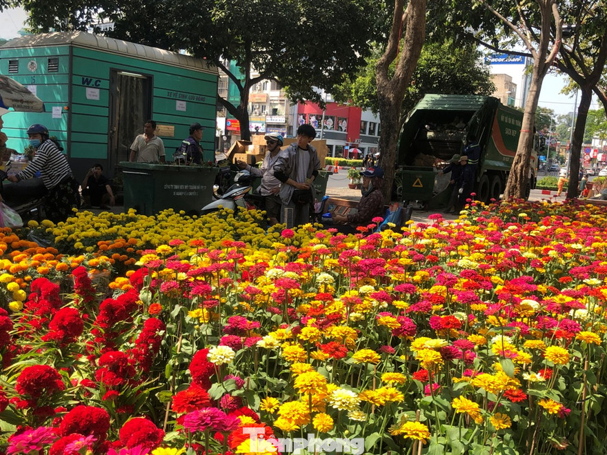 Hoa tết còn bạt ngàn, xe ép rác đã đứng cạnh bên
