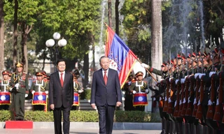 Lễ đón trọng thể Tổng Bí thư Tô Lâm tại thủ đô Vientiane của CHDCND Lào