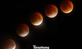 Hình ảnh 'siêu trăng máu' trên bầu trời Hà Nội