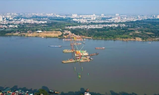 Đại công trường cầu Trần Hưng Đạo 16.000 tỷ đồng nhìn từ trên cao