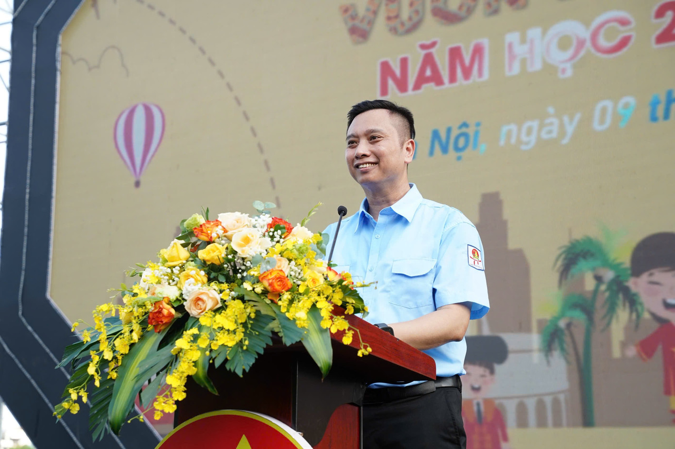 Anh Lê Anh Quân - Phó Chủ tịch Hội đồng Đội T.Ư, Giám đốc Trung tâm Hỗ trợ và phát triển thiếu nhi Việt Nam phát biểu tại chương trình. z6890247984831-f5f4578e5c5e01229be5f343a526aadd.jpg