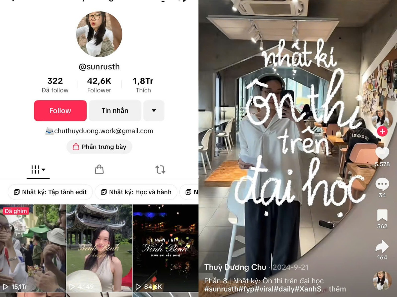 Kênh TikTok của Thùy Dương nhận được nhiều thu hút qua các video chia sẻ về cuộc sống.