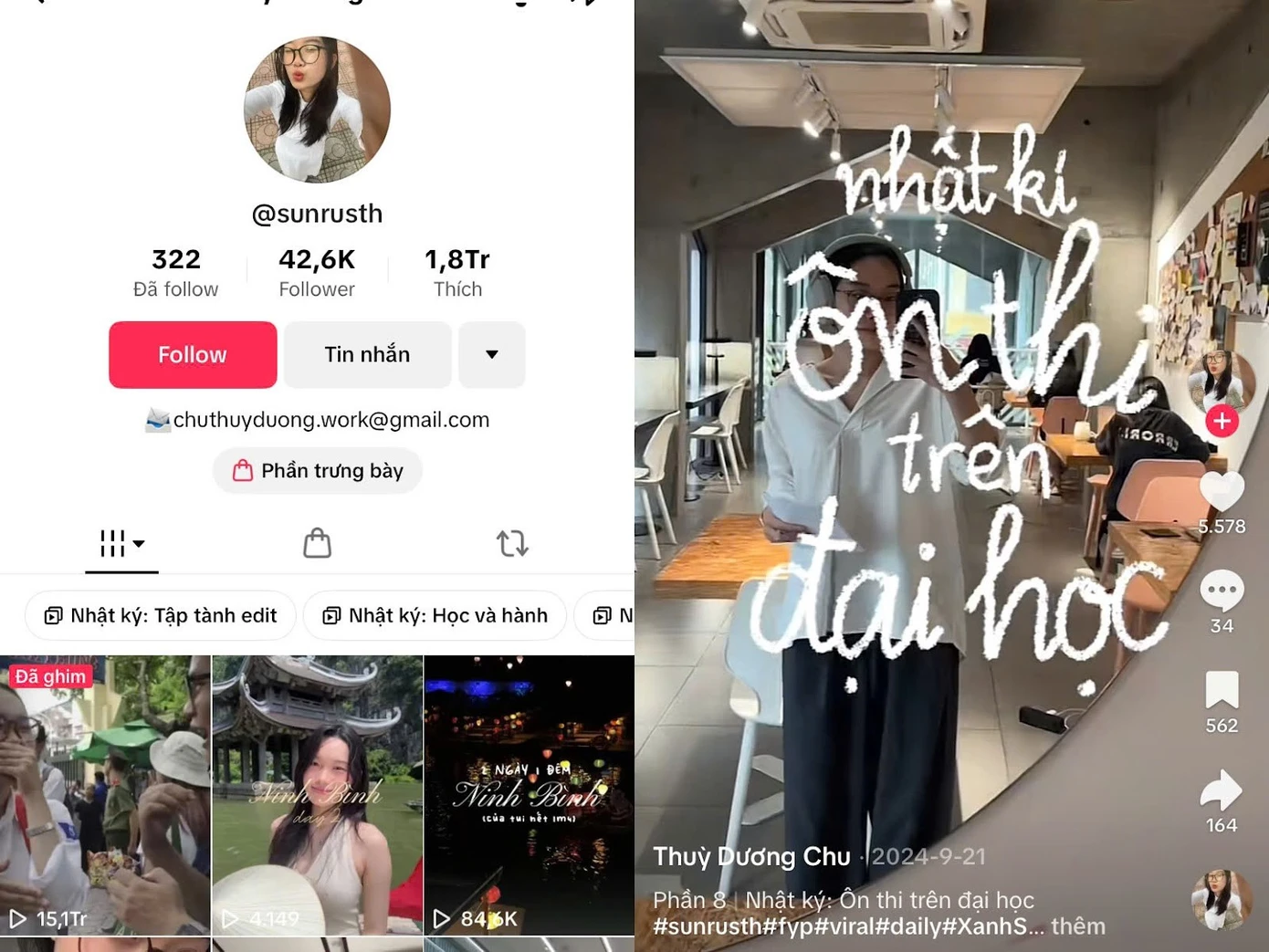 Kênh TikTok của Thùy Dương nhận được nhiều thu hút qua các video chia sẻ về cuộc sống.