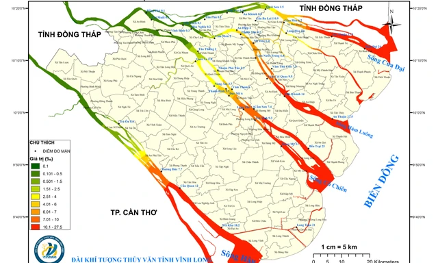 Xâm nhập mặn lấn sâu gần 60km tại Đồng bằng sông Cửu Long