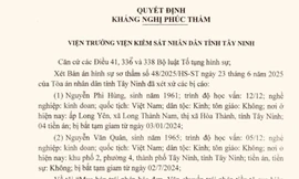 Kháng nghị của Viện KSND tỉnh Tây Ninh. Ảnh: Tân Châu.