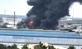 Hàng chục người đang dập lửa dữ dội trong khu công nghiệp ở TPHCM