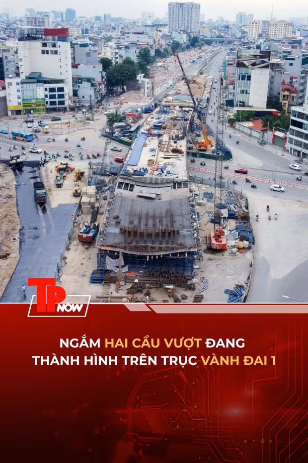 Ngắm 2 cầu vượt đang thành hình trên trục Vành đai 1