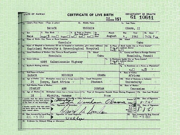 Giấy khai sinh của Tổng thống Mỹ Obama