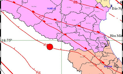 Động đất ở độ sâu 10 km, gần Nghệ An, Hà Tĩnh