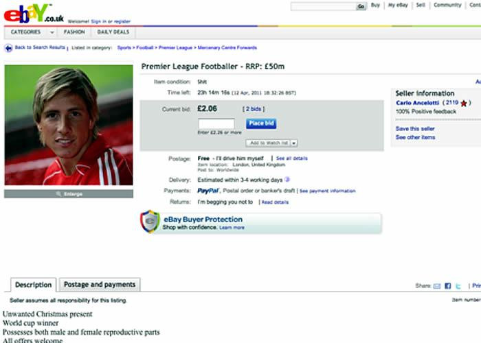 ‘Cục nợ’ Torres bị rao bán… trên mạng