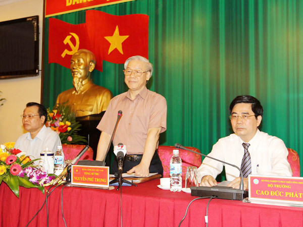 Tổng Bí thư Nguyễn Phú Trọng phát biểu tại buổi làm việc. Ảnh: TTXVN