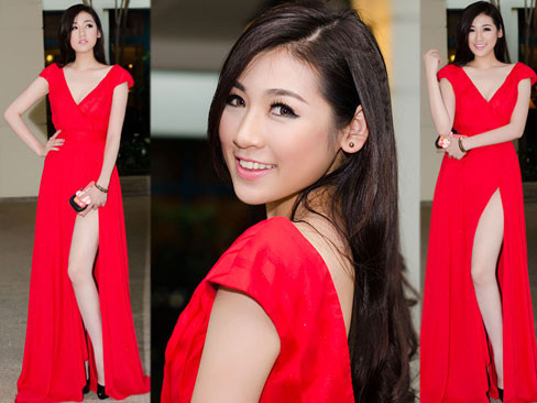 Á hậu Tú Anh mặc váy xẻ khoe chân thon trắng muốt