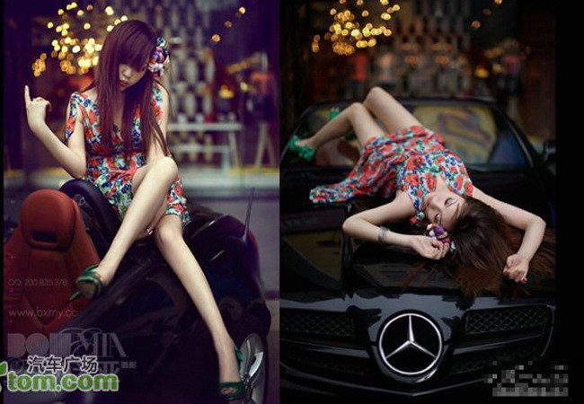 Váy hoa lả lơi trên nắp capô