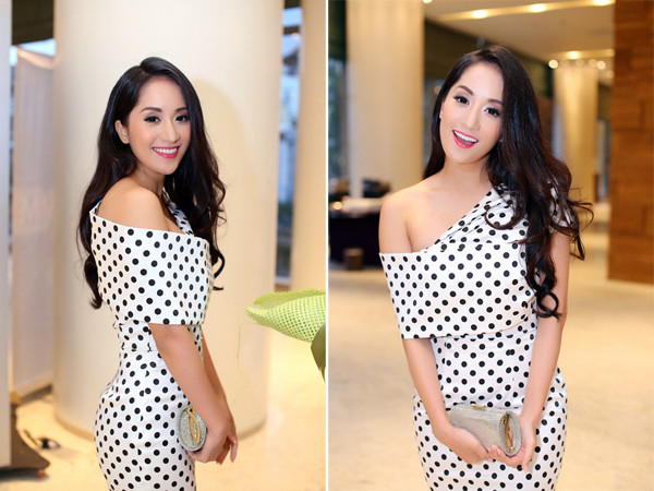 Khánh Thi đài các như tiểu thư với váy chấm bi