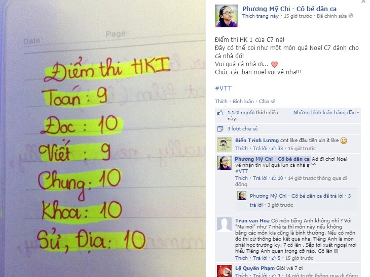 Phương Mỹ Chi khoe bảng điểm gần tuyệt đối