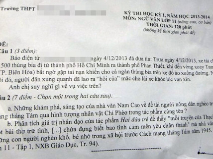 Đề Văn về vụ ‘hôi’ bia: 9 em đạt điểm tối đa