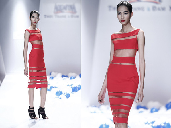 Hoàng Thùy khoe dáng siêu gày với váy xẻ xuyên thấu